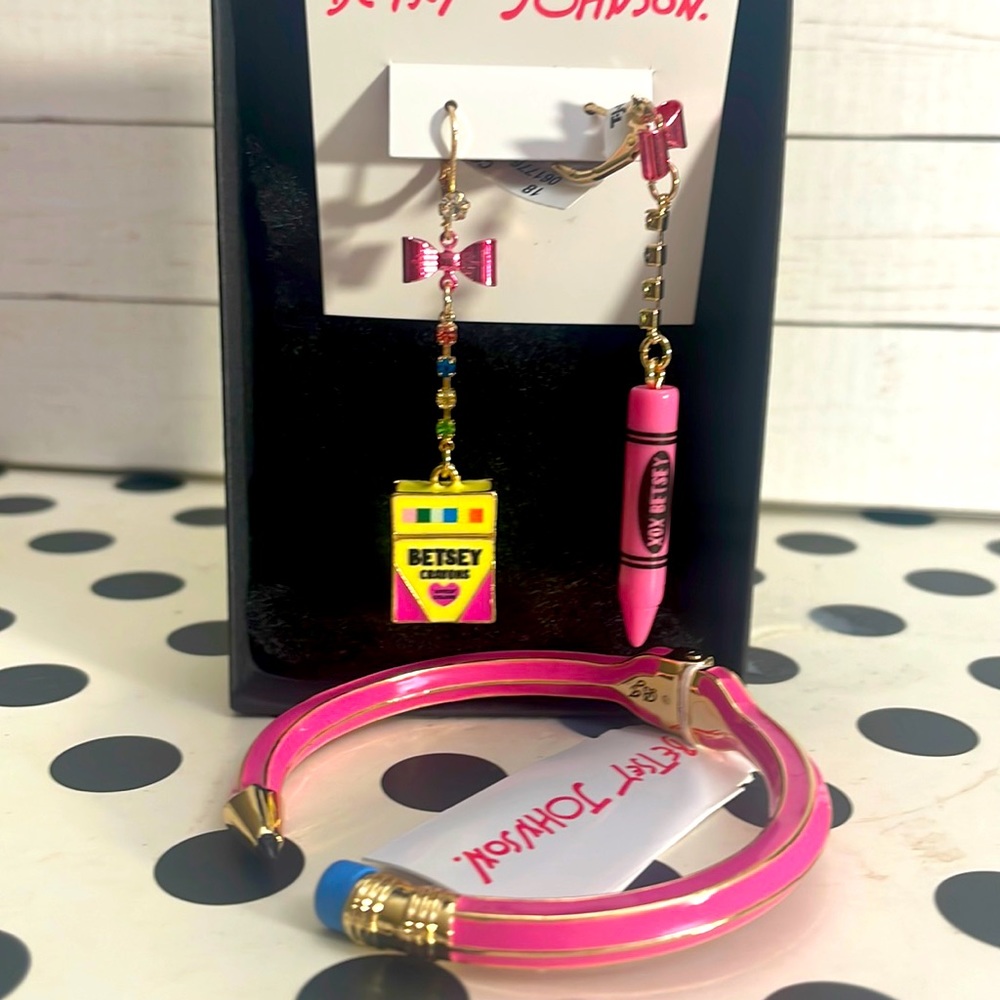 Betsey Johnson earrings and bracelet pink